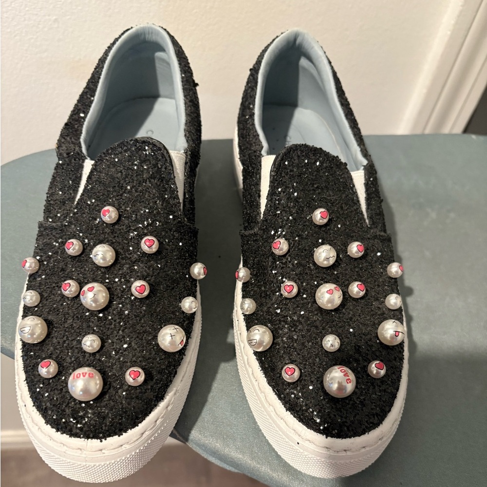 Chiara Ferragni Black Glitter Embellished Sneakers